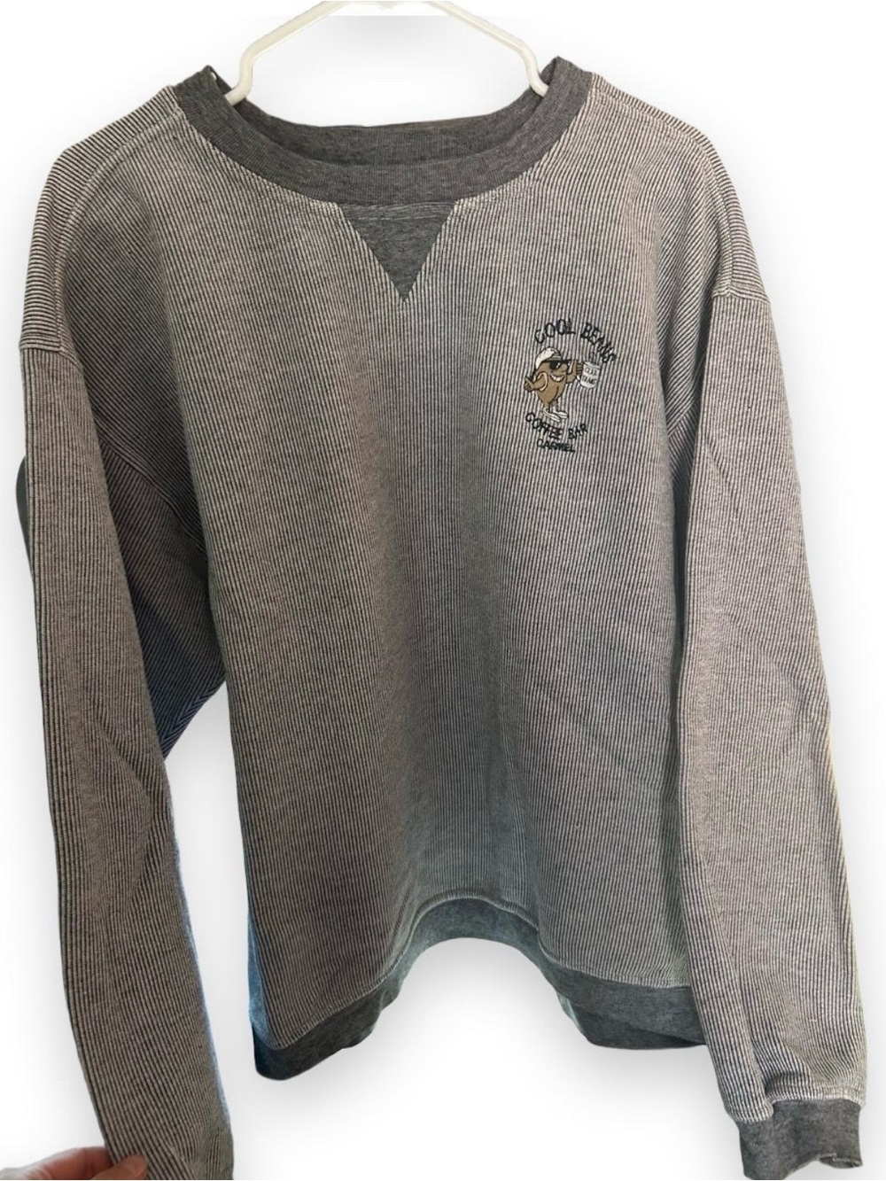 Vintage Cool beans Gray & white striped crewneck. size XL